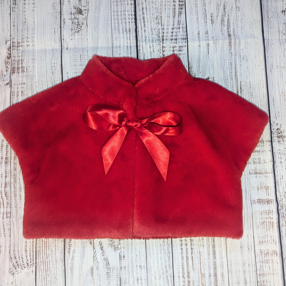 Rare Editions Red Faux Fur Cape with Bow